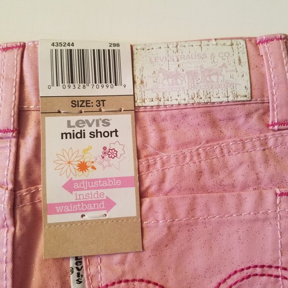 LEVIS Girls 2T & 3T Jacky Midi Adjust Waist Shorts Pink Stretch Denim New w Tags - Picture 6 of 7